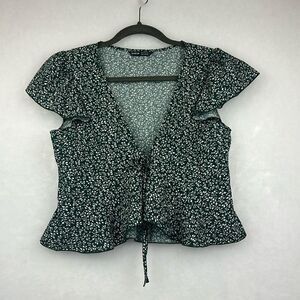 SHEIN Frenchy Ditsy Floral Tie Front Peplum Cami Top Sz Small